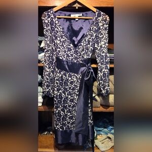 Diane von Furstenberg Navy Silk Chiffon Wrap Dress